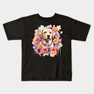 A labrador retriever decorated with beautiful watercolor flowers Kids T-Shirt